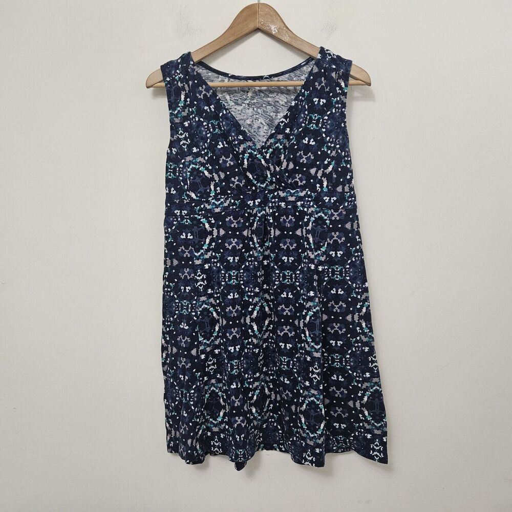 EDDIE BAUER Women's Blue Geometric Sleeveless Wide Straps Short Dress Size PM